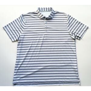 Men's Johnnie-O Gray Blue and White Striped Golf Polo Shirt UPF 50 Size XL